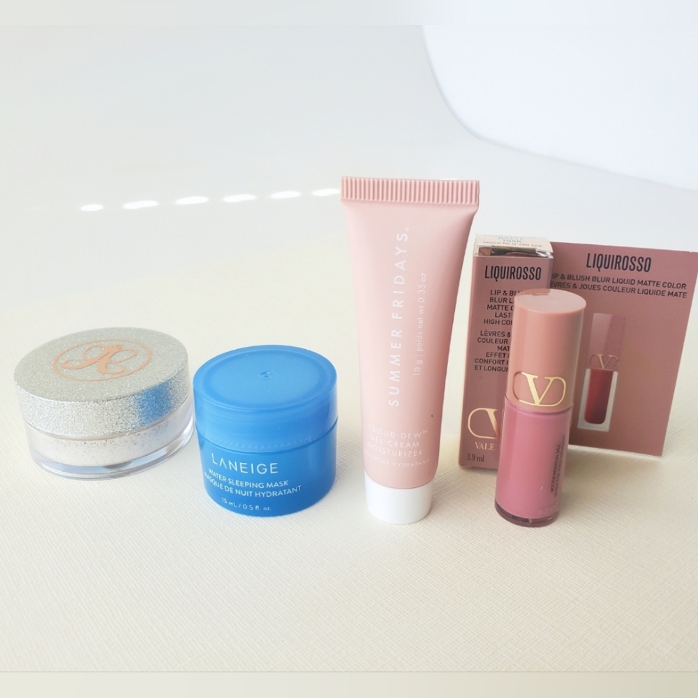 Valentino Liquirosso Lip & Blush, Summer Fridays Cloud Dew, Anastasia BH, Laneig